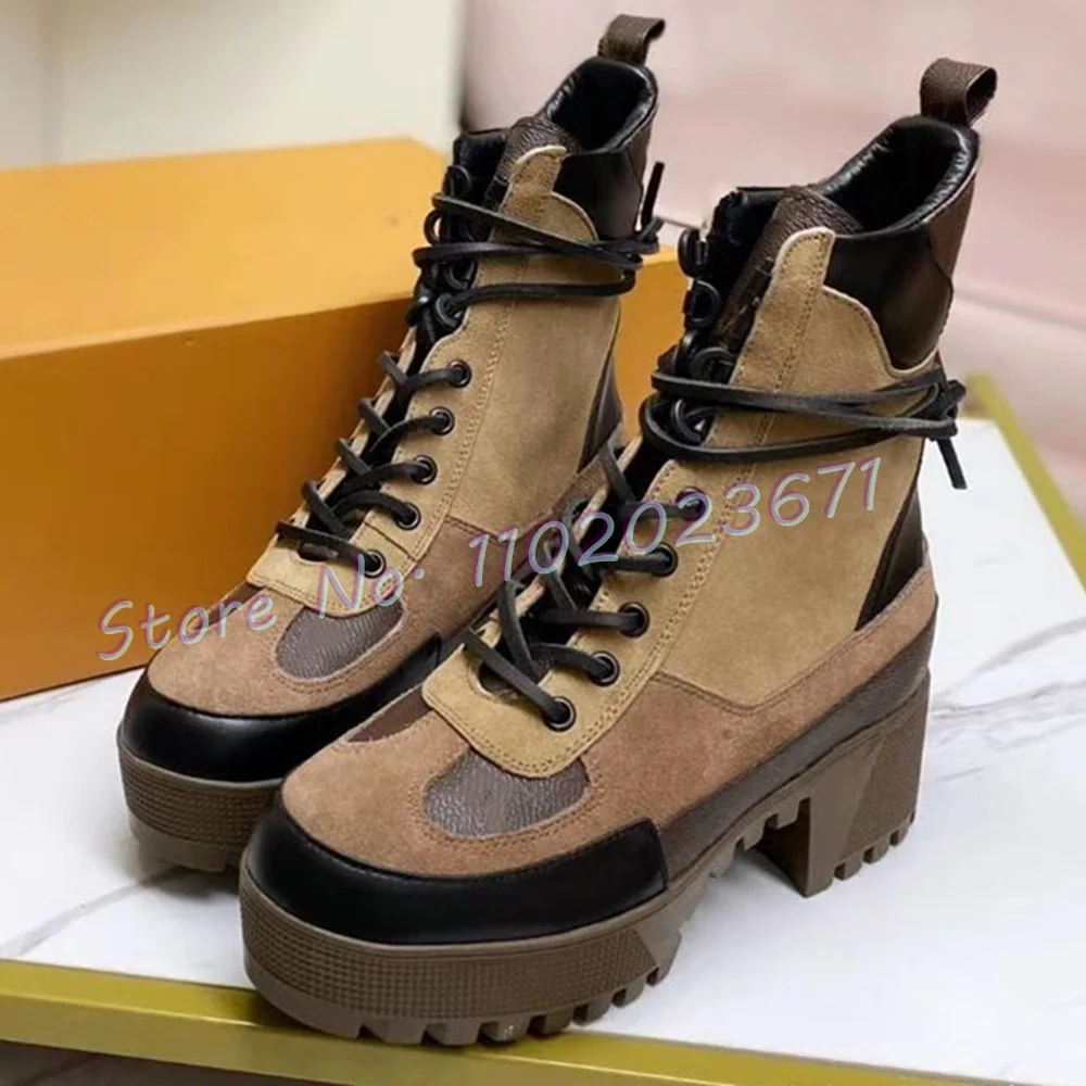 Patchwork Brown Biker Ankle Boots Women Trends Lace-up Suede Thick Sole Streetwear Shoes Winter Round Toe Fashion Design Boots
Patchwork Brown Biker Ankle Boots Women Trends Lace-up Suede Thick Sole Streetwear Shoes Winter Round Toe Fashion Design Boots