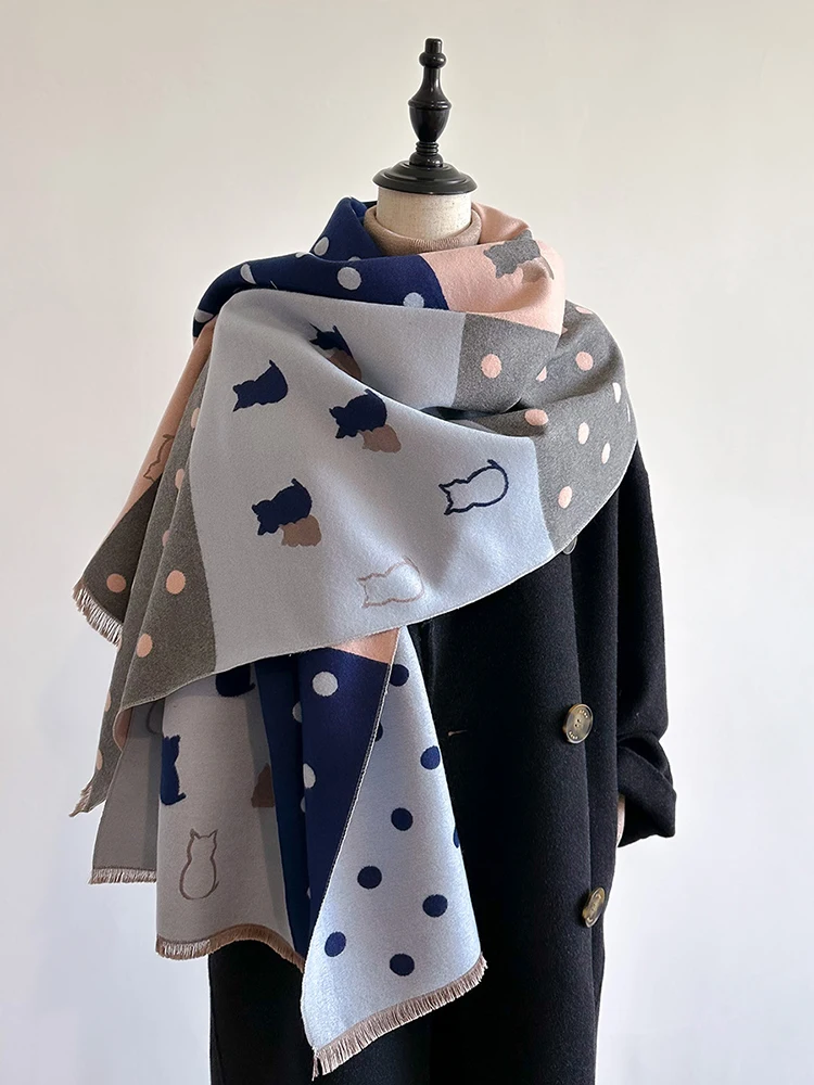 Fashion Cute Dots Cats Acrylic Cashmere Scarf Shawl Women Autumn Winter Warm Neckerchief Spring Travel Wraps Contrast Colors
Fashion Cute Dots Cats Acrylic Cashmere Scarf Shawl Women Autumn Winter Warm Neckerchief Spring Travel Wraps Contrast Colors