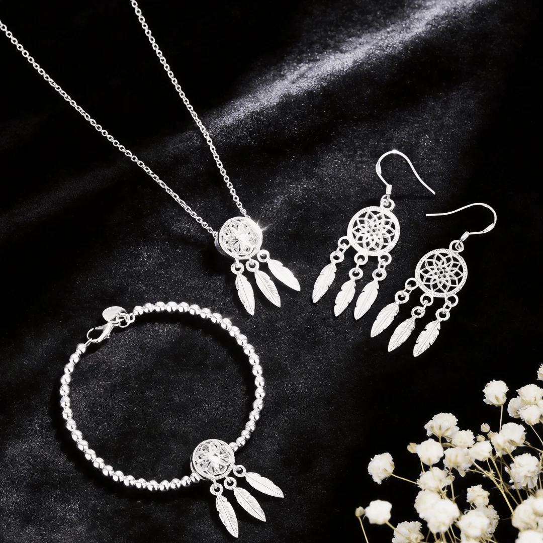Fashion kpop 925 Sterling Silver originality Dream catcher Necklace Earring Bracelet for Woman fine Jewelry Set Anniversary Gift
Fashion kpop 925 Sterling Silver originality Dream catcher Necklace Earring Bracelet for Woman fine Jewelry Set Anniversary Gift