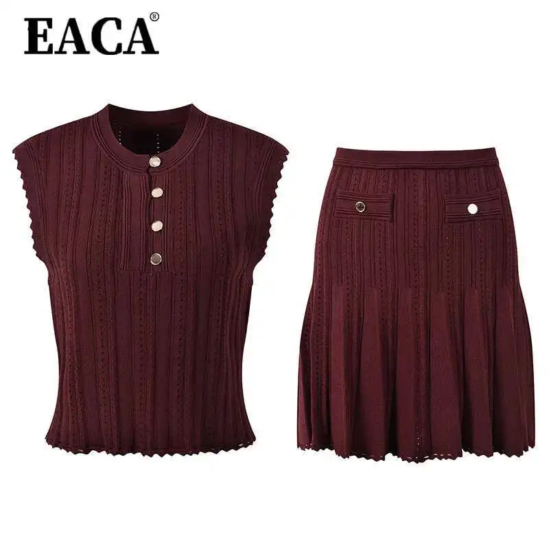 EACA Temperament Wine Red Sleeveless Knitted Vest Hollow A-line Pleated Skirt 2025 Summer New Style Slimming Simpleversatile
EACA Temperament Wine Red Sleeveless Knitted Vest Hollow A-line Pleated Skirt 2025 Summer New Style Slimming Simpleversatile