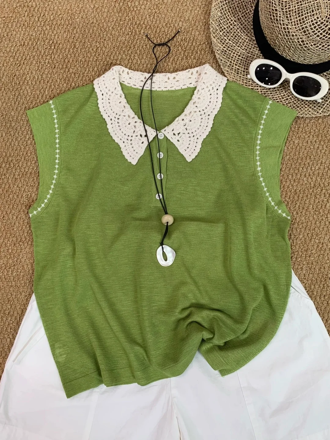 Unique Beautiful Green Collar Short Sleeve Knitted Top for Women Summer Casual Loose Fit Fashionable Small Flying Sleeve
Unique Beautiful Green Collar Short Sleeve Knitted Top for Women Summer Casual Loose Fit Fashionable Small Flying Sleeve