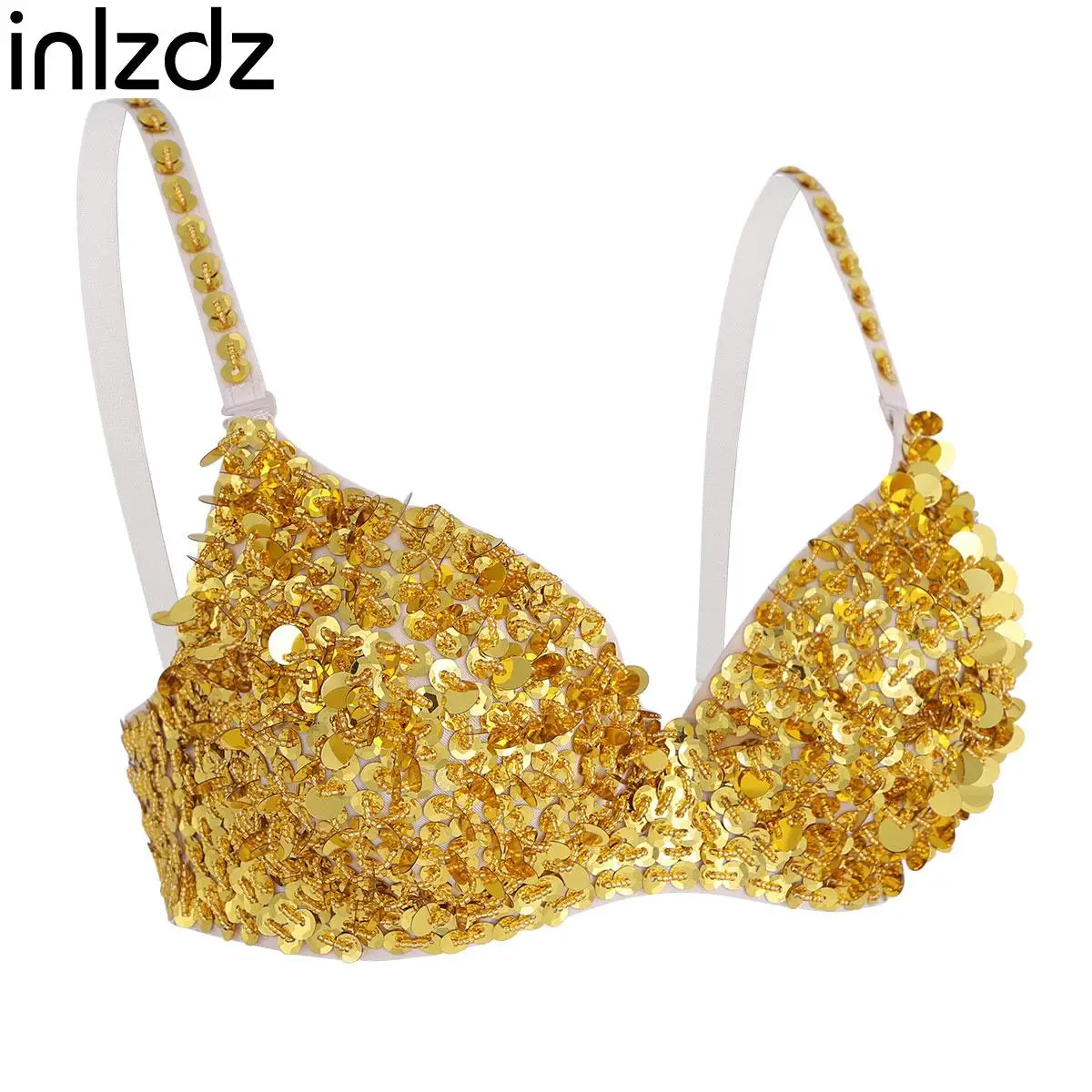 Women Adult Belly Dance Bustier Bra Sparkle Sequins Beading Padded Bra Top for Carnival Pole Dancing Costume Rave Party Clubwear
Women Adult Belly Dance Bustier Bra Sparkle Sequins Beading Padded Bra Top for Carnival Pole Dancing Costume Rave Party Clubwear