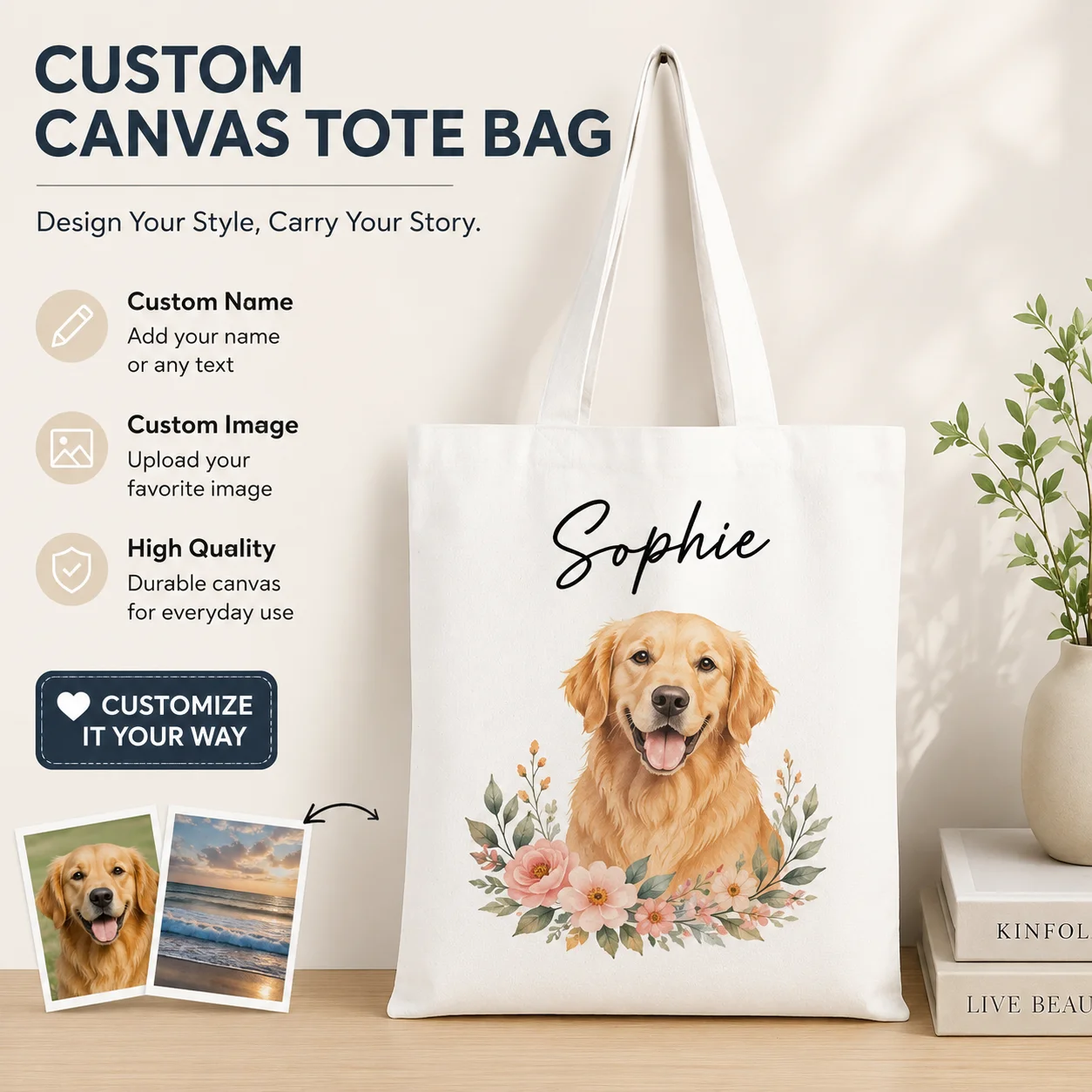 Personalized Canvas Tote Bag Custom Picture Logo Text Print Eco Friendly Reusable Grocery Shopping Shoulder Bag
Personalized Canvas Tote Bag Custom Picture Logo Text Print Eco Friendly Reusable Grocery Shopping Shoulder Bag
