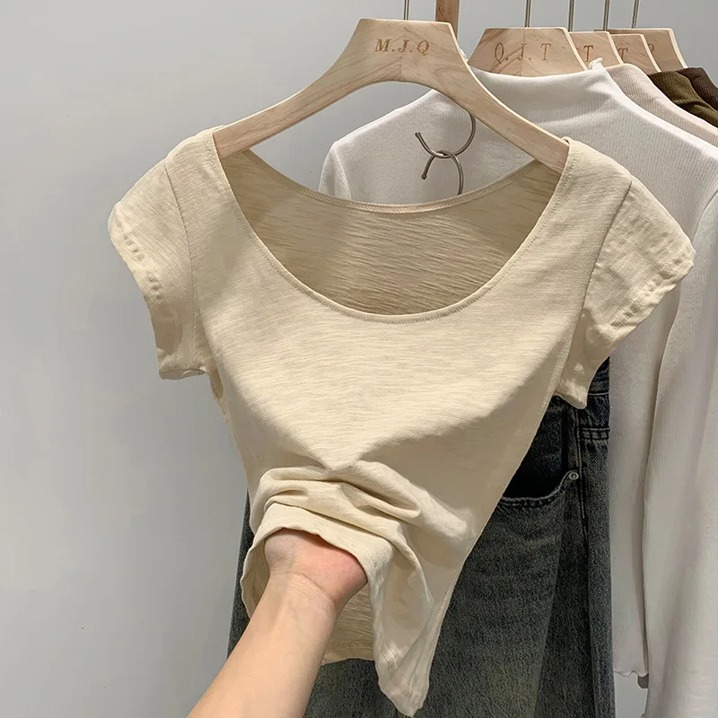 2025 Summer Solid Color Inner Layer Low Neck Regular Shoulder-Shirt Women's Short Sleeve U-Neck Slub Cotton Slimming
2025 Summer Solid Color Inner Layer Low Neck Regular Shoulder-Shirt Women's Short Sleeve U-Neck Slub Cotton Slimming