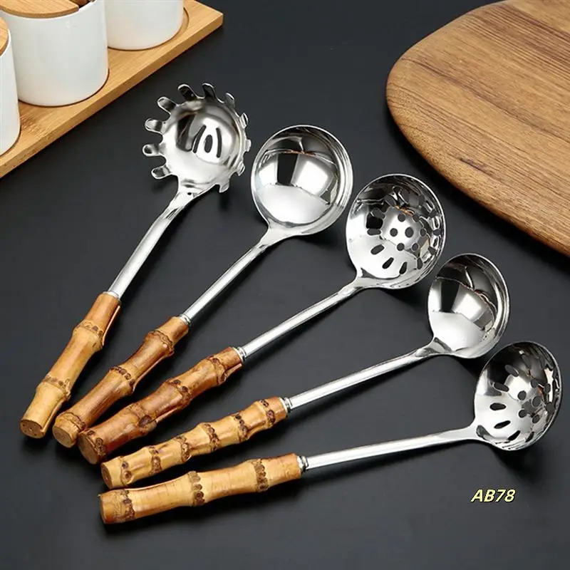 5Piece Soup Ladle & Slotted Spoon Set Stainless Steel Kitchen Ladles With Natural Bamboo Handle For Hotpot Cooking Ladle
5Piece Soup Ladle & Slotted Spoon Set Stainless Steel Kitchen Ladles With Natural Bamboo Handle For Hotpot Cooking Ladle