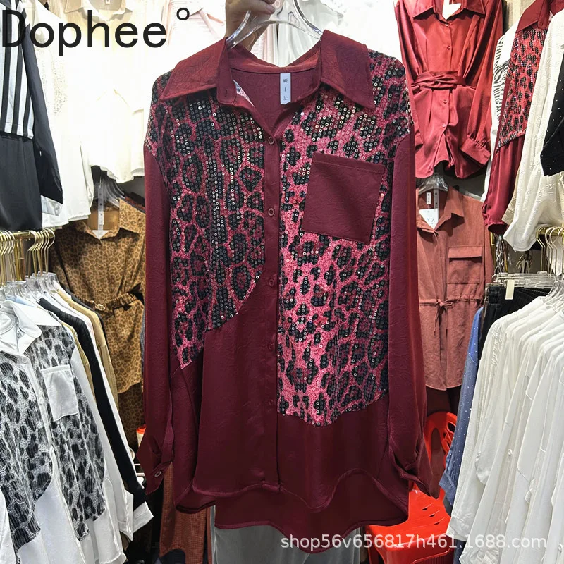 Fashion Leopard Stitching Sequins Loose Long Sleeve Blouses Mid-long Cardigans Top Large Size Spring Autumn Casual Women Shirts
Fashion Leopard Stitching Sequins Loose Long Sleeve Blouses Mid-long Cardigans Top Large Size Spring Autumn Casual Women Shirts