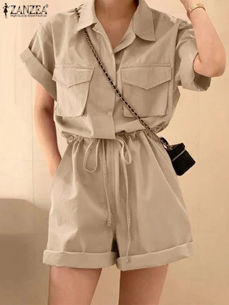 2025 ZANZEA Women Rompers Short Jumpsuits Fashion Laple Short Sleeve Solid Casual Loose Overalls High Waist Vintage Playsuits
2025 ZANZEA Women Rompers Short Jumpsuits Fashion Laple Short Sleeve Solid Casual Loose Overalls High Waist Vintage Playsuits