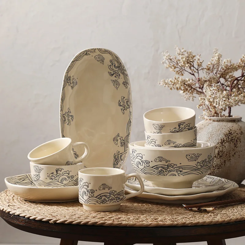 HYS New Medieval Wave Ceramic Bowls and Plates Household Deep Plate Vegetable Plate Rice Bowl Plate Combination Bowl Tableware
HYS New Medieval Wave Ceramic Bowls and Plates Household Deep Plate Vegetable Plate Rice Bowl Plate Combination Bowl Tableware