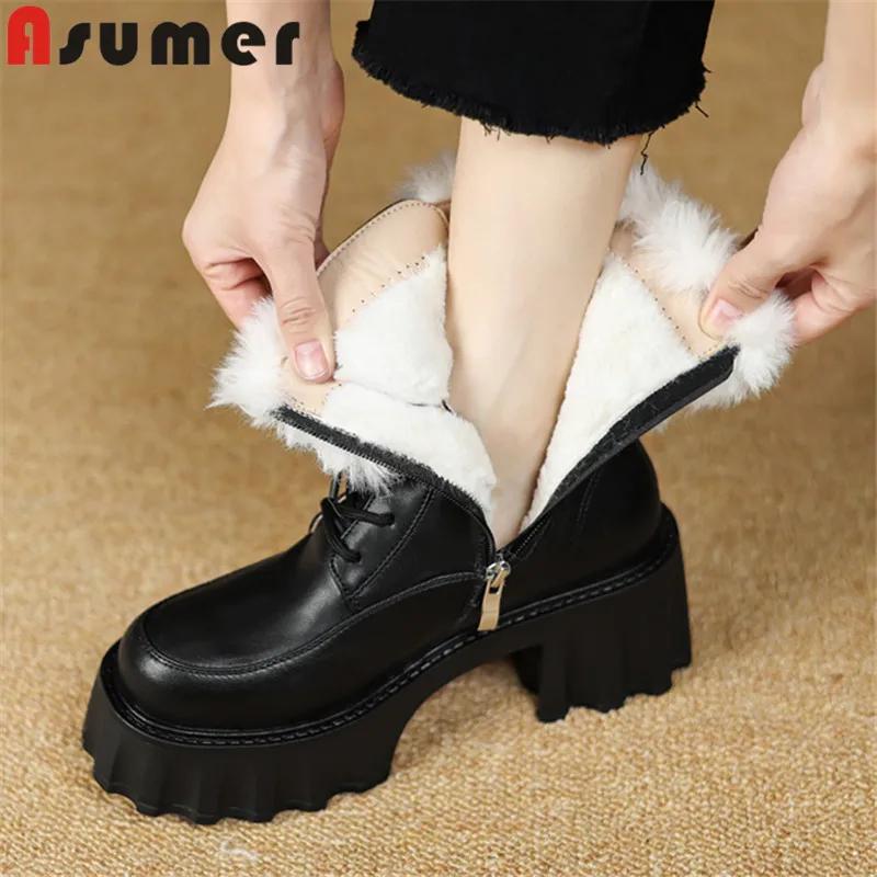 ASUMER 2024 New Simple Wool Blend Snow Boots Genuine Leather Winter Boots Woman Ladies Zipper Platform Ankle Boots
ASUMER 2024 New Simple Wool Blend Snow Boots Genuine Leather Winter Boots Woman Ladies Zipper Platform Ankle Boots
