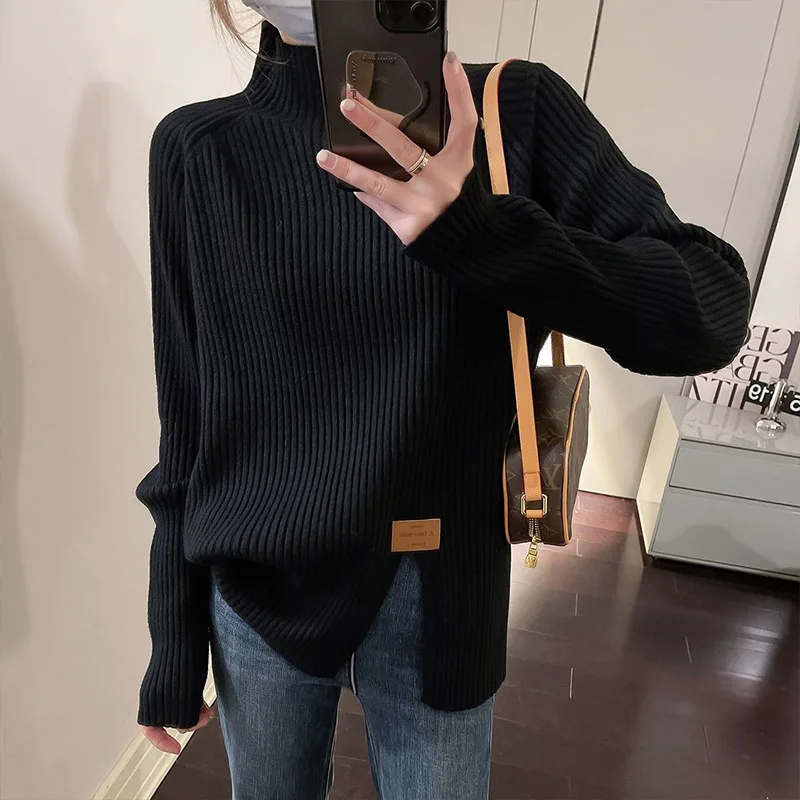 Women Clothing Casual Loose Long Sleeve Knit Pullover Autumn Winter Elegant Chic Slit Sweater Lady All-match Mock Neck Loose Top
Women Clothing Casual Loose Long Sleeve Knit Pullover Autumn Winter Elegant Chic Slit Sweater Lady All-match Mock Neck Loose Top