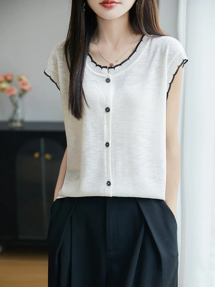 White Button Short Sleeve T-Shirt Women's Thin Knitted Open Cardigan Outerwear Base Shirt Premium Sensation Sleeve Bamboo Fib...
White Button Short Sleeve T-Shirt Women's Thin Knitted Open Cardigan Outerwear Base Shirt Premium Sensation Sleeve Bamboo Fib...