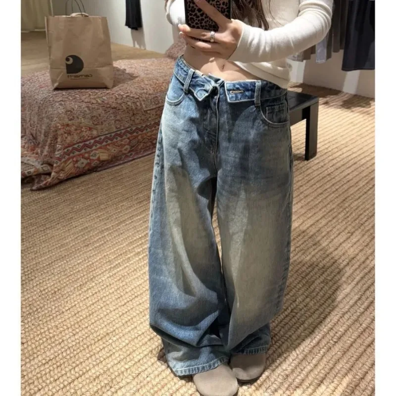 Women American Retro Washed High Waist Loose Wide Leg Straight Floor-Length Jeans
Women American Retro Washed High Waist Loose Wide Leg Straight Floor-Length Jeans