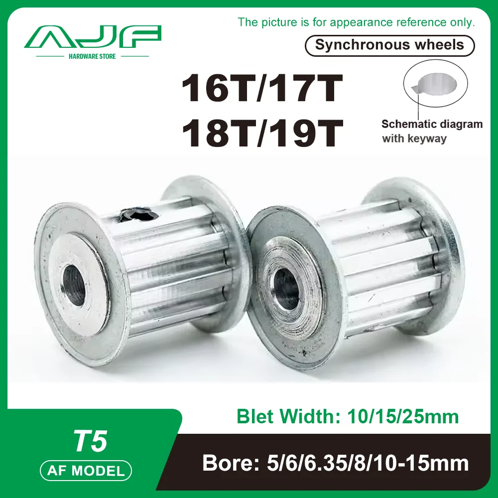 T5 Timing Pulley 16T/17T/18T/19Teeth Bore 5mm-15mm for belt Width 10/15/20/25mm AF Type T5 Synchronizing wheel Driving wheel
T5 Timing Pulley 16T/17T/18T/19Teeth Bore 5mm-15mm for belt Width 10/15/20/25mm AF Type T5 Synchronizing wheel Driving wheel