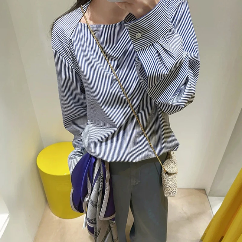 Ele American Sle Loose Fit Striped Long Sve irt Side Slit Design oulder Baring Commute irt Women's Faion
Ele American Sle Loose Fit Striped Long Sve irt Side Slit Design oulder Baring Commute irt Women's Faion