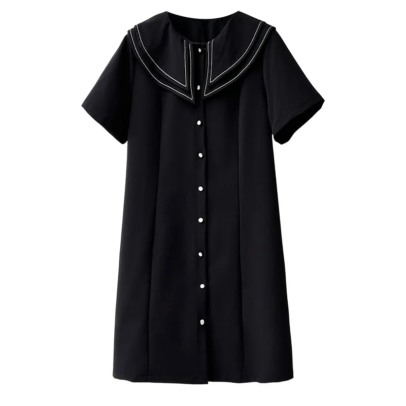 2026 Summer Plus Size Black Midi Dress Short Sleeve Double Collar Open Front Slim Fit Casual Dress For Curvy Women 2616
2026 Summer Plus Size Black Midi Dress Short Sleeve Double Collar Open Front Slim Fit Casual Dress For Curvy Women 2616