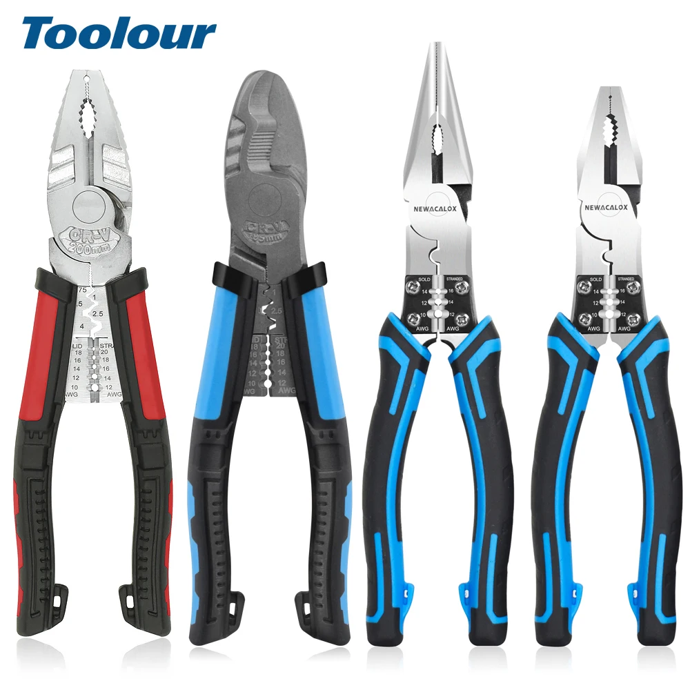 Toolour Pliers Tool 8inch Multifunctional Wire Stripper Crimper Cutter, Needle Nose Pliers, Diagonal Side Cutting Pliers
Toolour Pliers Tool 8inch Multifunctional Wire Stripper Crimper Cutter, Needle Nose Pliers, Diagonal Side Cutting Pliers