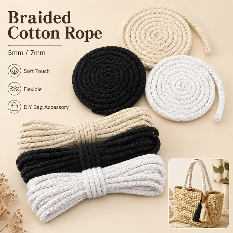 10/20M 5/7mm 8 Shares Twisted Cotton Cord Braided Macrame Rope for Handbag Strap Drawstring Bag Handle Decorative Trim Accessory
10/20M 5/7mm 8 Shares Twisted Cotton Cord Braided Macrame Rope for Handbag Strap Drawstring Bag Handle Decorative Trim Accessory