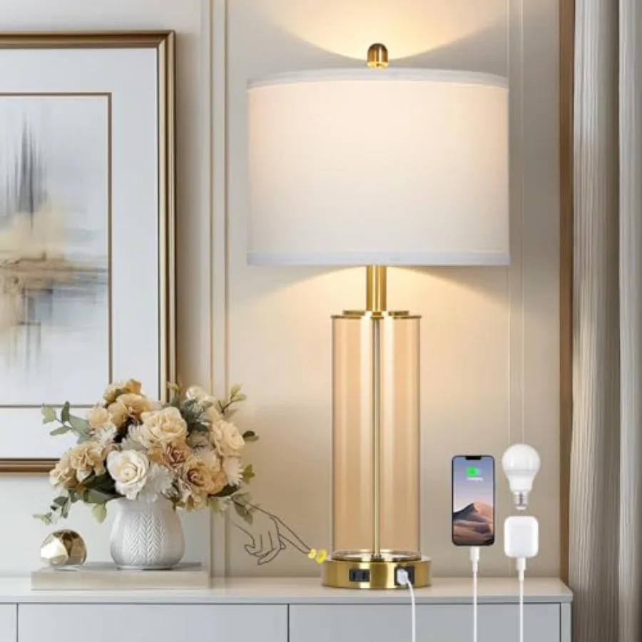 26" Glass Table Lamp Single, 3-Way Dimmable Touch Control Living Room Lamp with USB C+A Ports and AC Outlet, Modern Bedside Lam
26" Glass Table Lamp Single, 3-Way Dimmable Touch Control Living Room Lamp with USB C+A Ports and AC Outlet, Modern Bedside Lam