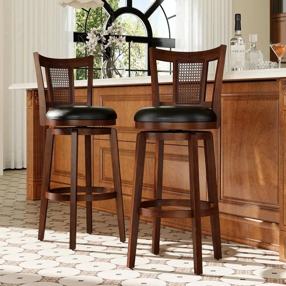 Set of 2 Swivel Wooden Bar Stools with Leather Seats for Kitchen Counter
Set of 2 Swivel Wooden Bar Stools with Leather Seats for Kitchen Counter