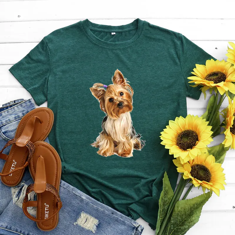 Women's Cotton T-irt Summer Street Sle Print ort Sve Loose Fit round Ne Dog Print Top for Ladies 
Women's Cotton T-irt Summer Street Sle Print ort Sve Loose Fit round Ne Dog Print Top for Ladies