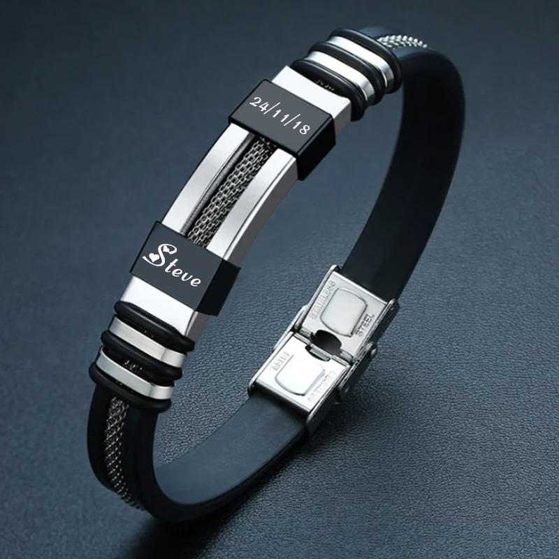 Stainless Steel Name Bracelets Personalized Engraved Family Name Date Bracelets Black Braided Leather for Men Fathers Day Gift
Stainless Steel Name Bracelets Personalized Engraved Family Name Date Bracelets Black Braided Leather for Men Fathers Day Gift