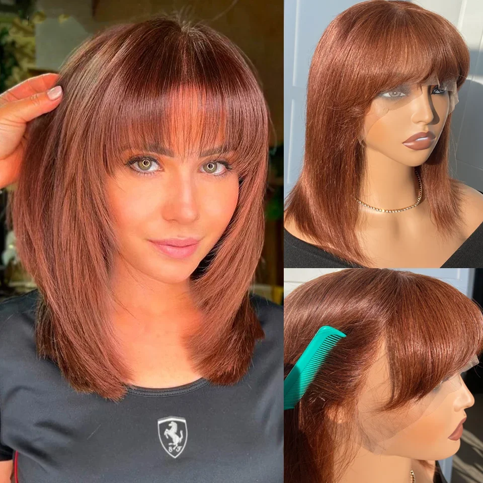 Short Straight Bob Lace Front Wig With Bangs Peruvian Human Hair Bob Wigs For Women Brazilian Remy Hair Brown Color Lace Bob Wig
Short Straight Bob Lace Front Wig With Bangs Peruvian Human Hair Bob Wigs For Women Brazilian Remy Hair Brown Color Lace Bob Wig