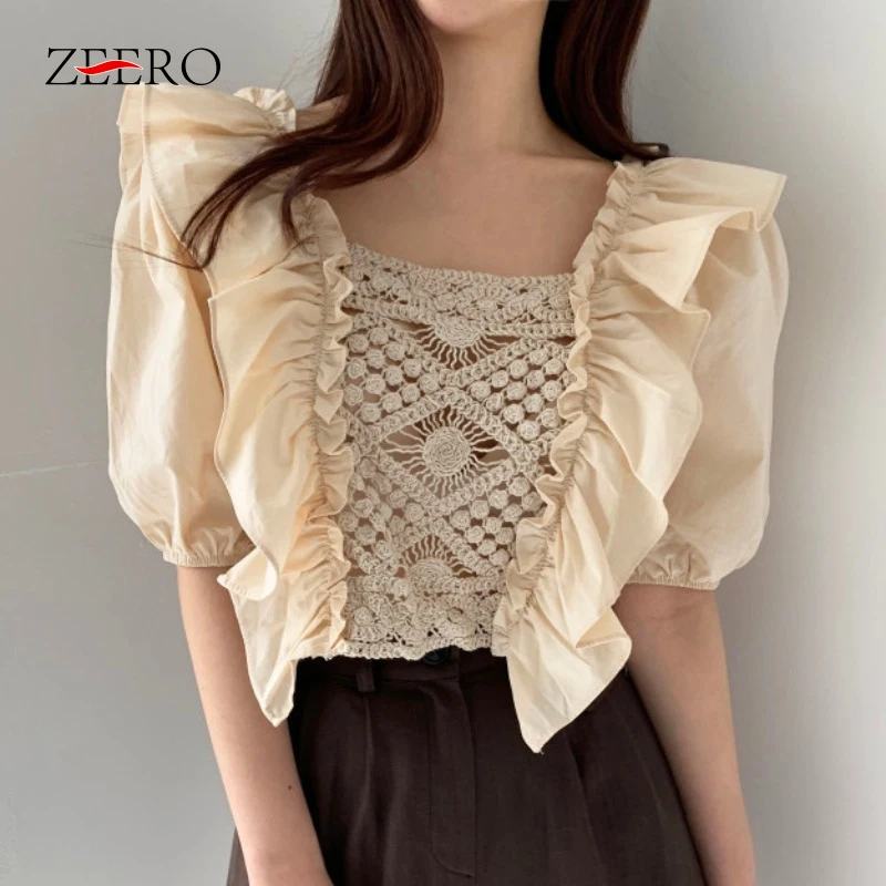Summer Korean Women Lantern Sleeve Hollow Out Sexy Lace Shirts Female Patchwork Ruffles Blouses Ladies crop Tops Blusas Mujer
Summer Korean Women Lantern Sleeve Hollow Out Sexy Lace Shirts Female Patchwork Ruffles Blouses Ladies crop Tops Blusas Mujer