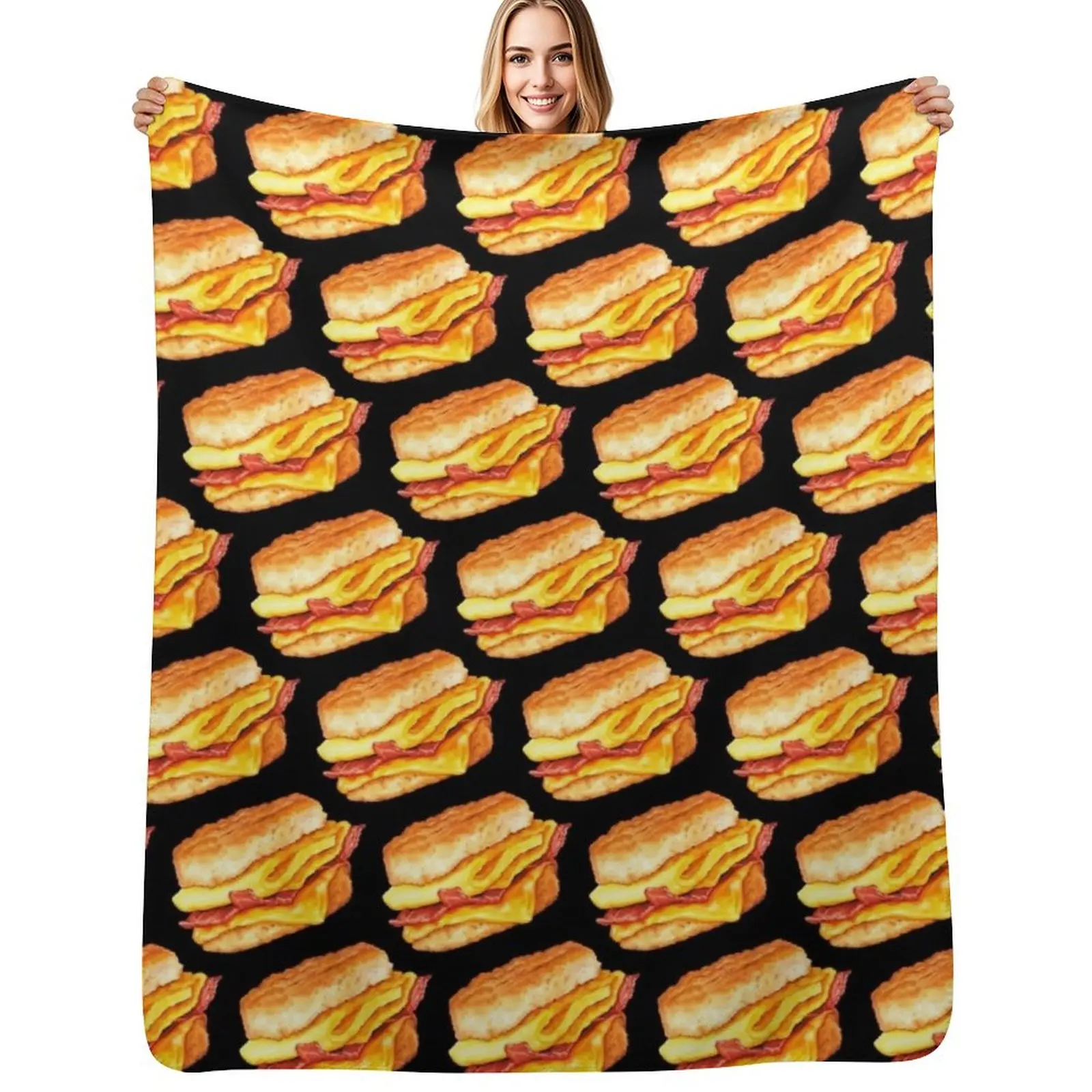 Bacon Egg & Cheese Sandwich Pattern - Black Throw Blanket sofa bed Bed Fashionable Soft Blankets
Bacon Egg & Cheese Sandwich Pattern - Black Throw Blanket sofa bed Bed Fashionable Soft Blankets