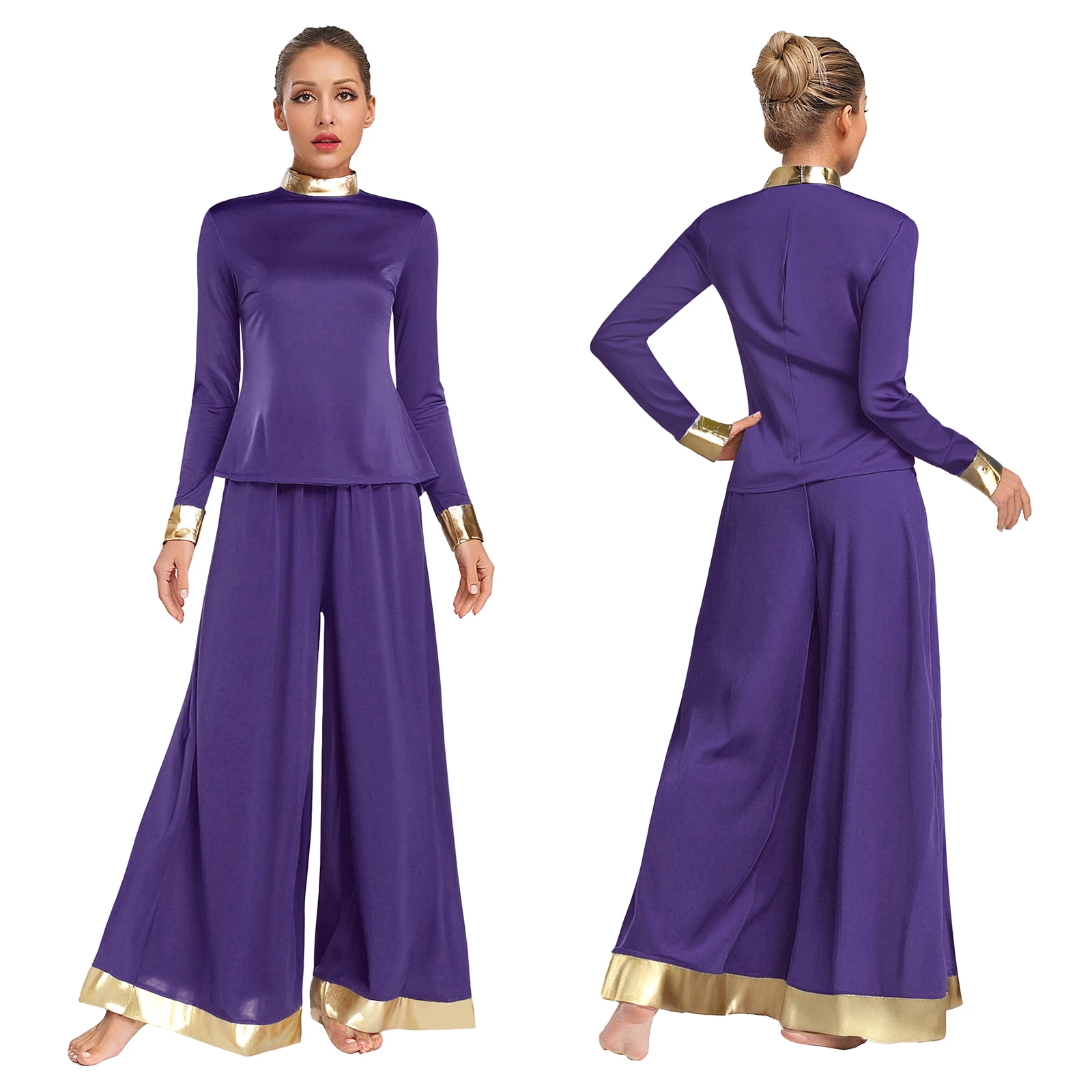 Women Lyrical Worship Praise Dance Costume Outfits Long Sleeve Shirts and Wide Leg Pants 2-piece Modern Ballroom Dance Costumes
Women Lyrical Worship Praise Dance Costume Outfits Long Sleeve Shirts and Wide Leg Pants 2-piece Modern Ballroom Dance Costumes
