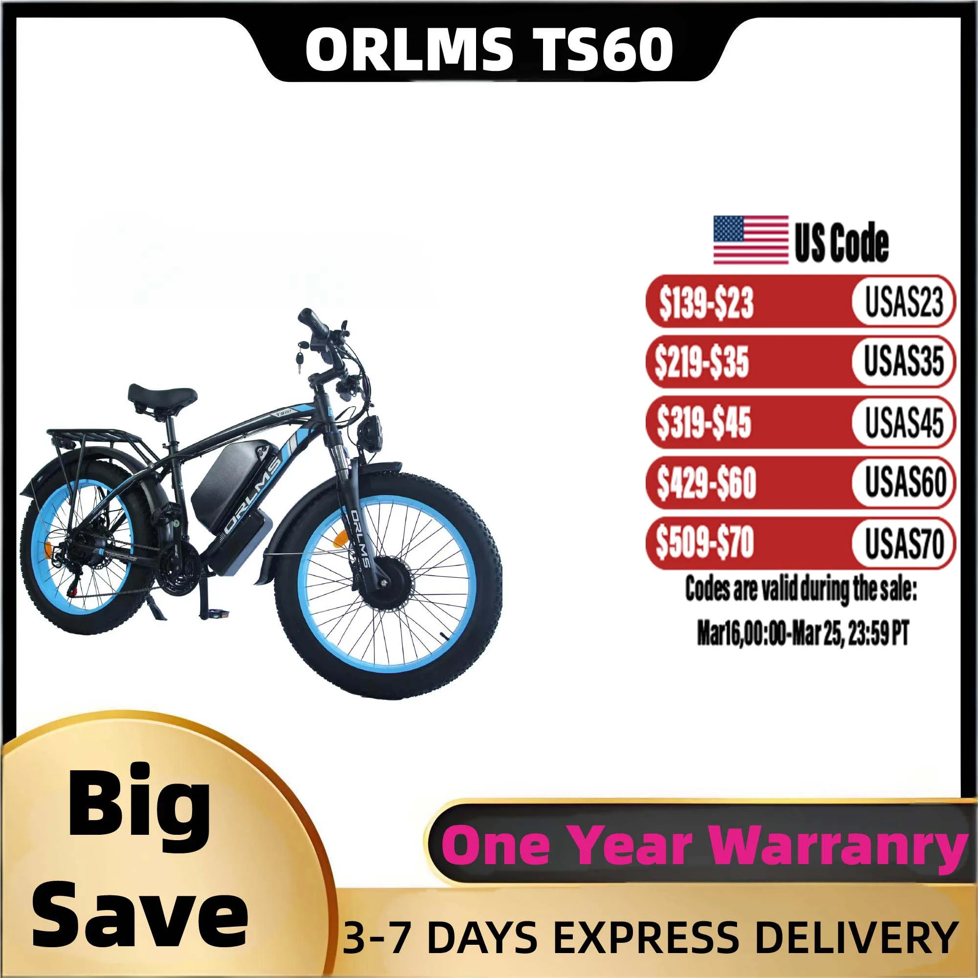 ORLMS TS60 Adult Electric Bicycle 1000W*2 Motor Men's E-bike 60V25AH Battery E-bike 26" Fat Tire Men's E-Mountain ebike
ORLMS TS60 Adult Electric Bicycle 1000W*2 Motor Men's E-bike 60V25AH Battery E-bike 26" Fat Tire Men's E-Mountain ebike