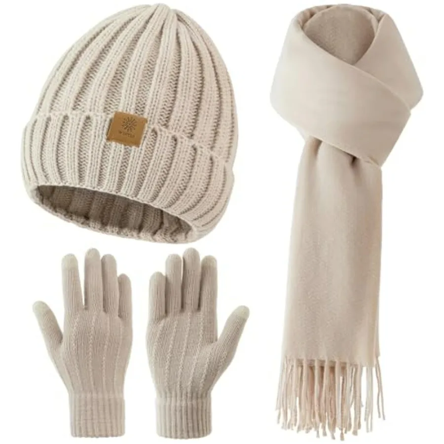 Women Winter Hat Beanie+Long Scarf+Touch Screen Gloves Set, Warm Clothes Set with Knit Fleece Lined for Women/Men Winter
Women Winter Hat Beanie+Long Scarf+Touch Screen Gloves Set, Warm Clothes Set with Knit Fleece Lined for Women/Men Winter