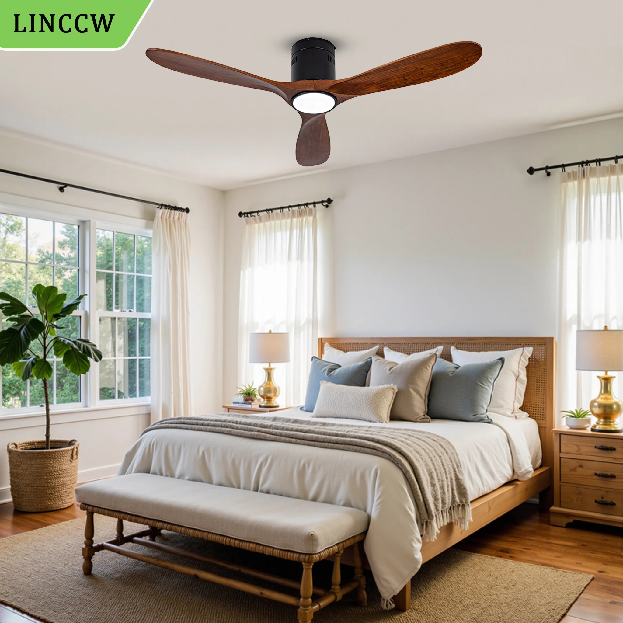 Modern 52 Inch Ceiling Fan with Light Quiet Reversible DC Motor 6 Speed Electric Fan with Remote Control Outdoor Indoor