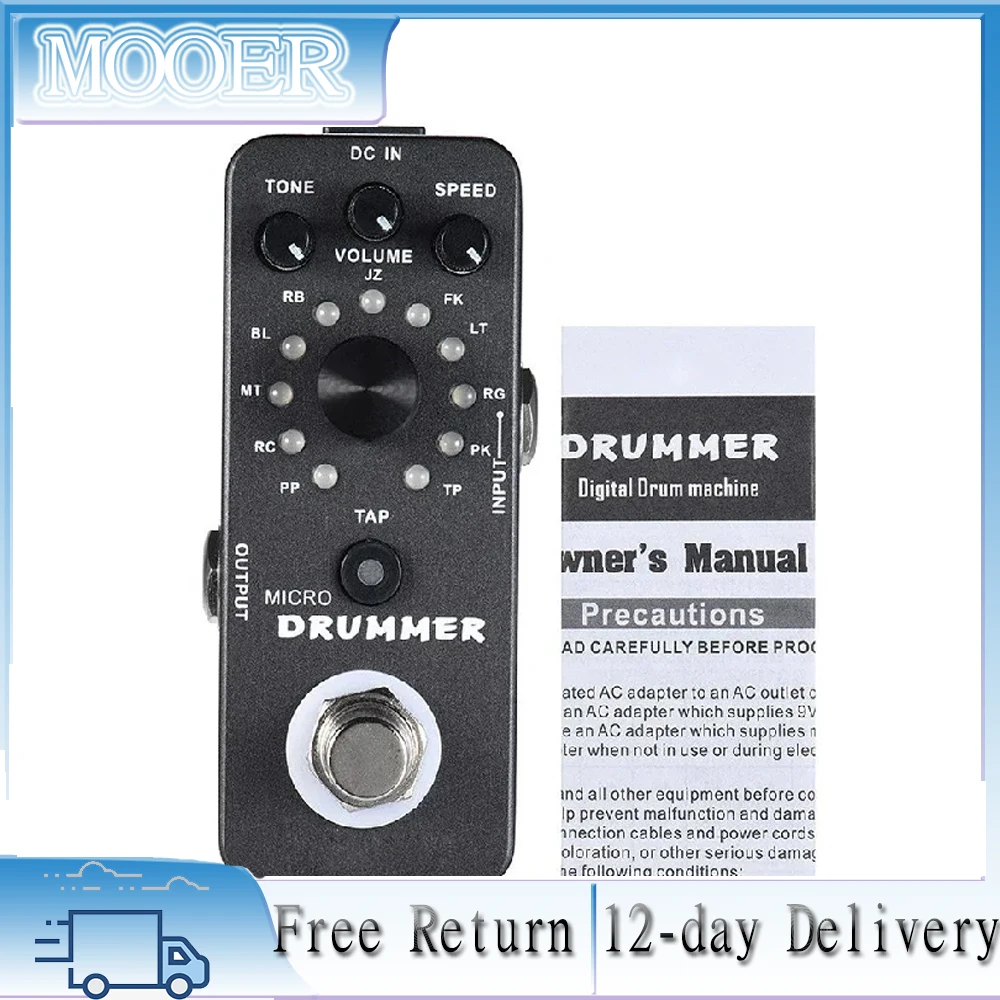 MOOER MICRO DRUMMER Гитарная педаль Цифровая барабанная машина Гитарная педаль эффектов Tap Tempo Функция Цельнометаллический корпус True Bypass
MOOER MICRO DRUMMER Гитарная педаль Цифровая барабанная машина Гитарная педаль эффектов Tap Tempo Функция Цельнометаллический корпус True Bypass