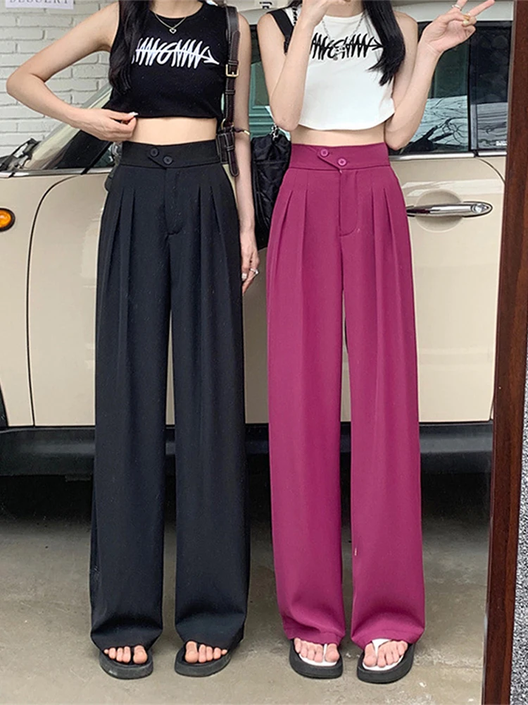 Elegant Office Lady Pants 2023 Summer High Waist Straight Slim Women Wide Leg Trouser Black Casual Korean Button Women Suit Pant
Elegant Office Lady Pants 2023 Summer High Waist Straight Slim Women Wide Leg Trouser Black Casual Korean Button Women Suit Pant