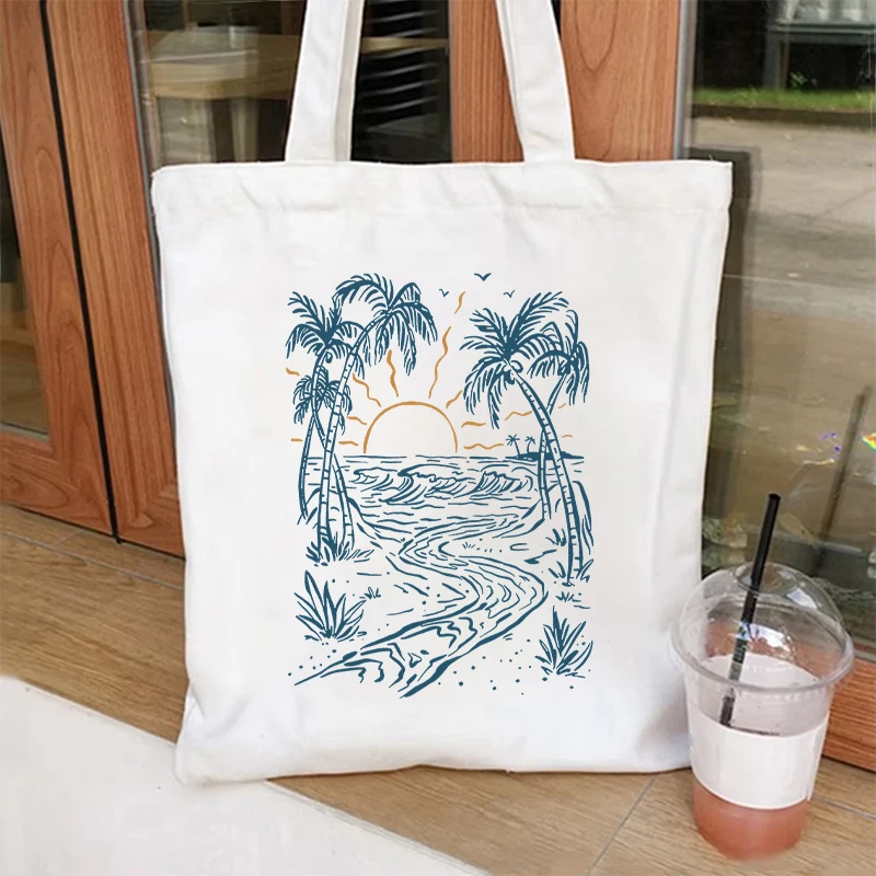 Minimalist Beach Sunset Tote Bag Women's Tropical Palm Tree Canvas Shoulder Bag Ocean Wave Line Art Design Female Handbags
Minimalist Beach Sunset Tote Bag Women's Tropical Palm Tree Canvas Shoulder Bag Ocean Wave Line Art Design Female Handbags
