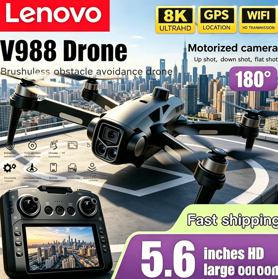 Lenovo V988 Drone Professional 4K HD 8K Dual Camera Remote control with large screen 5G WIFI FPV Foldable Quadcopter RC Dron
Lenovo V988 Drone Professional 4K HD 8K Dual Camera Remote control with large screen 5G WIFI FPV Foldable Quadcopter RC Dron
