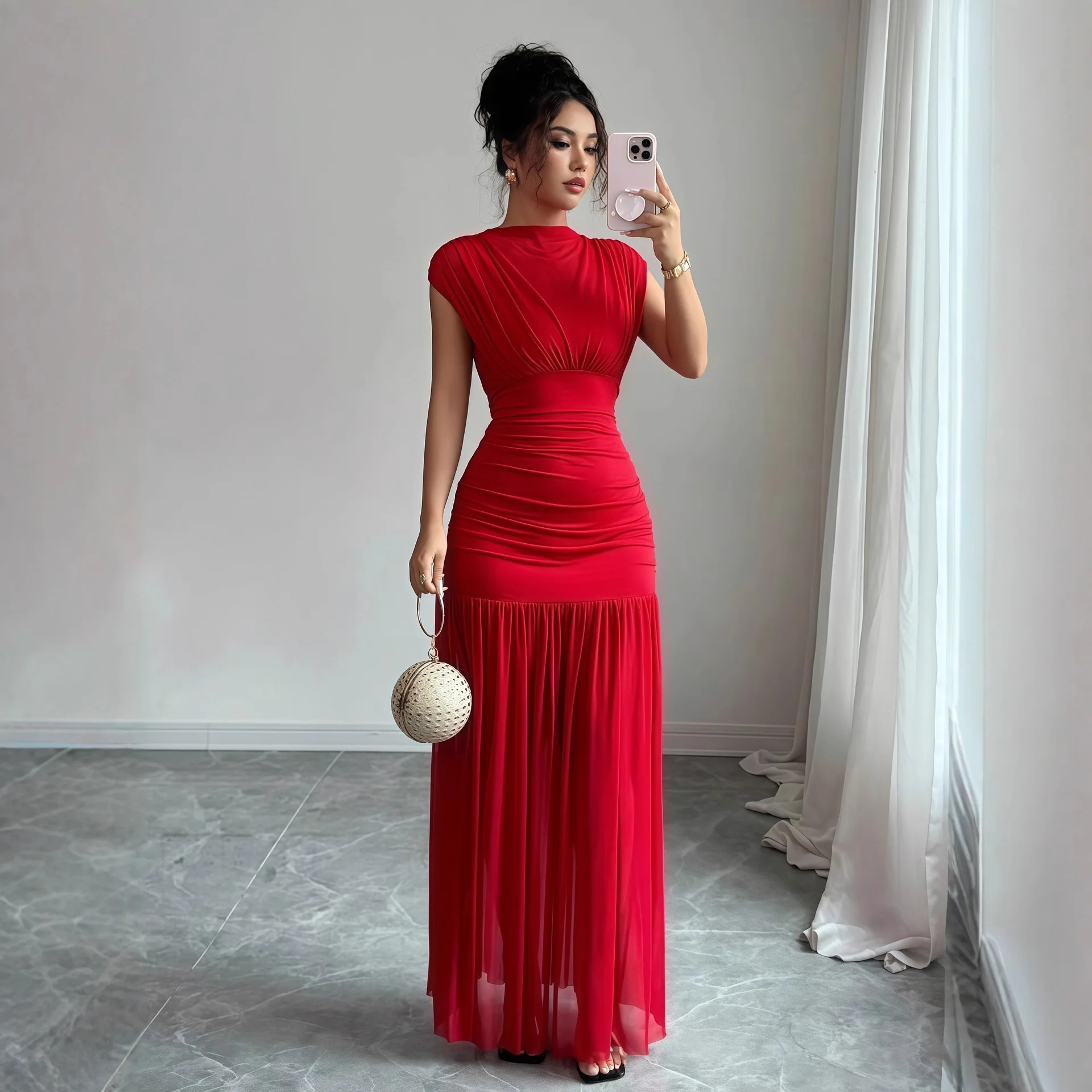 Women's 2026 Autumn New Solid Color Round Neck Flutter Sleeve Waist-Cinching Ruched Elegant Long Dress
Women's 2026 Autumn New Solid Color Round Neck Flutter Sleeve Waist-Cinching Ruched Elegant Long Dress