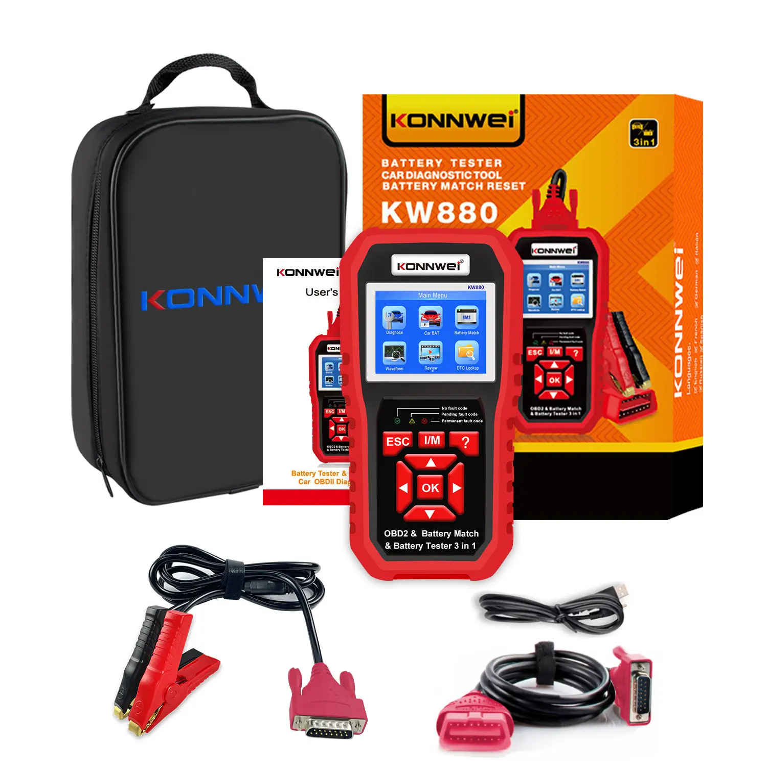 KW880 KONNWEi 12V Car Battery Tester Analizer Auto Diagnostic Tool Battery Match 3 in 1 Car OBD2 Scanner Full OBD2 Function
KW880 KONNWEi 12V Car Battery Tester Analizer Auto Diagnostic Tool Battery Match 3 in 1 Car OBD2 Scanner Full OBD2 Function