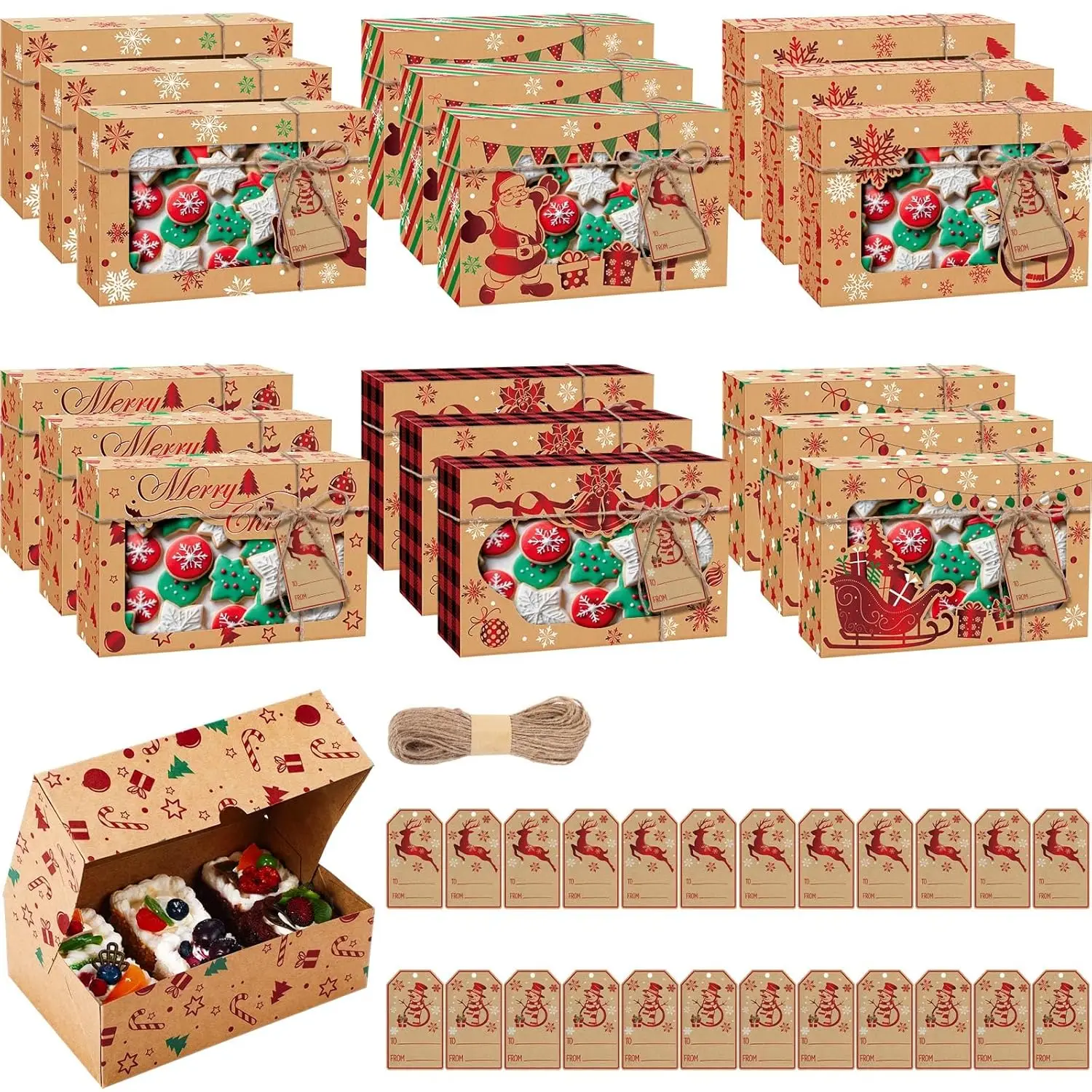 24 шт. коробки для рождественского печенья с окном, праздничные коробки для угощений, контейнеры из крафт-бумаги для самостоятельного изготовления подарков на Рождество
24 шт. коробки для рождественского печенья с окном, праздничные коробки для угощений, контейнеры из крафт-бумаги для самостоятельного изготовления подарков на Рождество