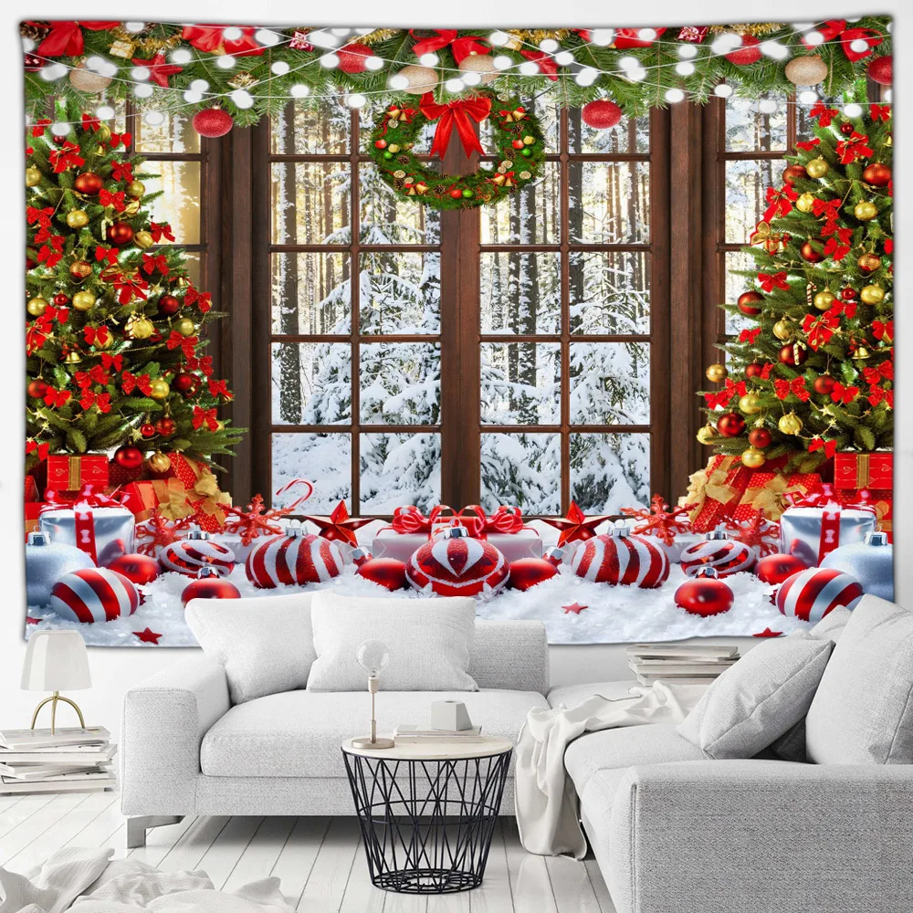 Christmas Tapestry Xmas Tree Gifts Outside Window Winter Forest Snow Landscape New Year Home Decor Living Room Sofa Wall Hanging
Christmas Tapestry Xmas Tree Gifts Outside Window Winter Forest Snow Landscape New Year Home Decor Living Room Sofa Wall Hanging