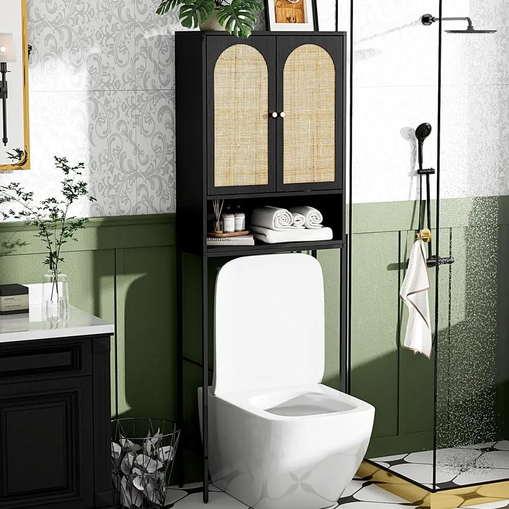 Over The Toilet Storage Cabinet, Black Rattan Bathroom Organizer Over Toilet with Adjustable Shelf, Freestanding Space Saver St
Over The Toilet Storage Cabinet, Black Rattan Bathroom Organizer Over Toilet with Adjustable Shelf, Freestanding Space Saver St