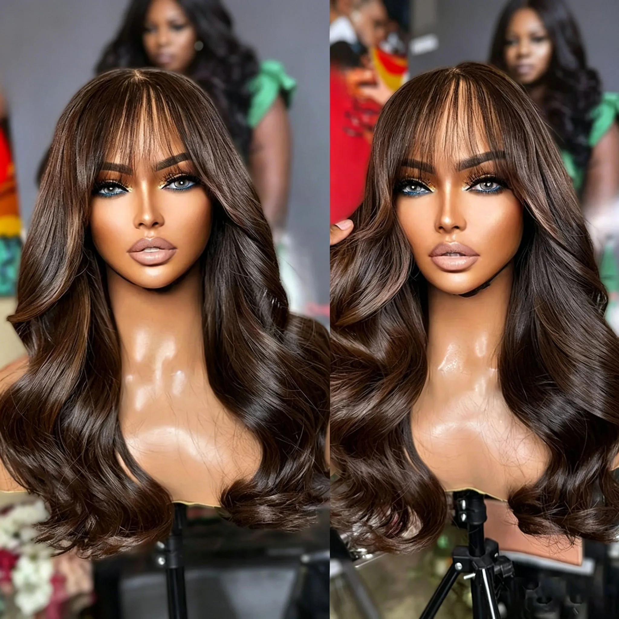 Soft Hair 13x4 HD Lace Front Body Wave Wig With Bangs Dark Brown Highlight Synthetic Wig Heat Resistant For Women Daily Party
Soft Hair 13x4 HD Lace Front Body Wave Wig With Bangs Dark Brown Highlight Synthetic Wig Heat Resistant For Women Daily Party