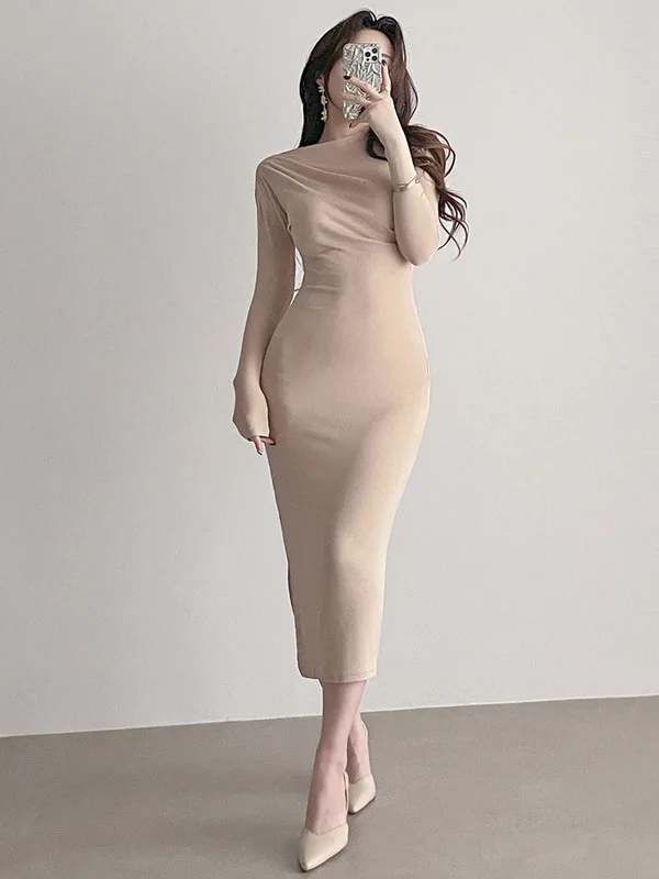 Korean 2024 Autumn/winter Version New Slash Neck Long Sleeve Dress Women Cinching Waist Solid Slim Slit Wrap Hip Long Dress 82UQ
Korean 2024 Autumn/winter Version New Slash Neck Long Sleeve Dress Women Cinching Waist Solid Slim Slit Wrap Hip Long Dress 82UQ