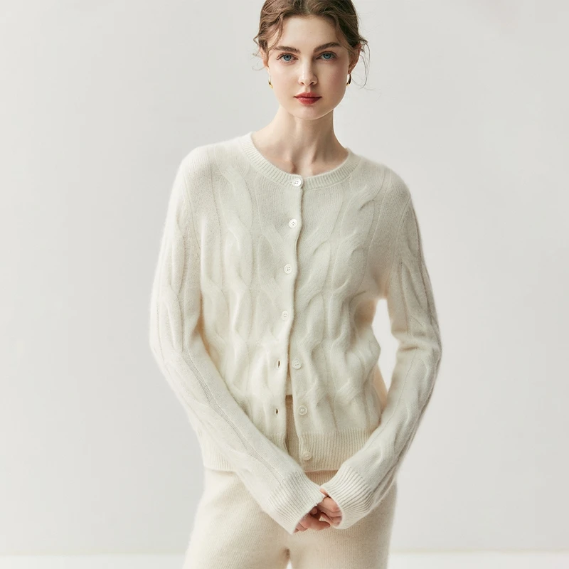 ANGEL Women's O-neck Cardigan Autumn Winter 100% Cashmere Sweater Thick Cable Knitting Preppy Style Cashmere Knitwear Coat Tops
ANGEL Women's O-neck Cardigan Autumn Winter 100% Cashmere Sweater Thick Cable Knitting Preppy Style Cashmere Knitwear Coat Tops