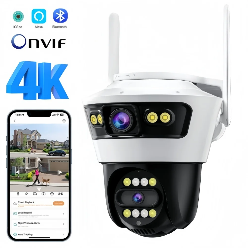 8MP 4K Dual Lens PTZ WiFi IP Camera Dual Screen iCsee Outdoor AI Human Detection IP66 Waterproof Home CCTV Security Camera
8MP 4K Dual Lens PTZ WiFi IP Camera Dual Screen iCsee Outdoor AI Human Detection IP66 Waterproof Home CCTV Security Camera