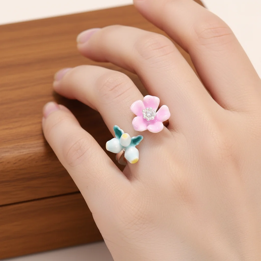 Elegant Enamel Flower Open Ring for Women - Pink Floral Zircon Finger Ring, Cute & Feminine Jewelry Gift
Elegant Enamel Flower Open Ring for Women - Pink Floral Zircon Finger Ring, Cute & Feminine Jewelry Gift