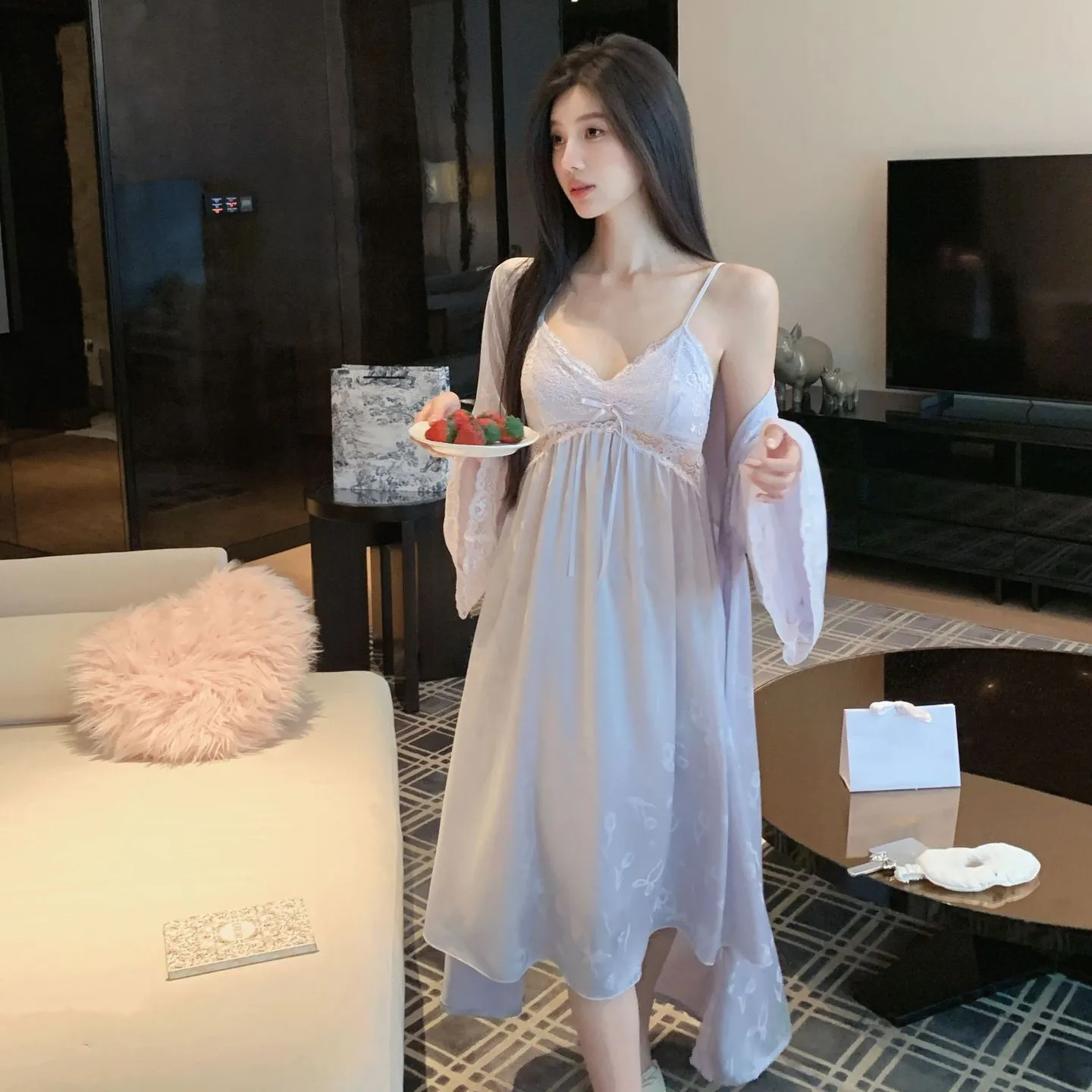 Female Jacquard Satin Long Robe Nightgown Set Home Dress Elegant Ice Silk Bathrobe Kimono Gown Casual Sleepwear Lounge Wear
Female Jacquard Satin Long Robe Nightgown Set Home Dress Elegant Ice Silk Bathrobe Kimono Gown Casual Sleepwear Lounge Wear 