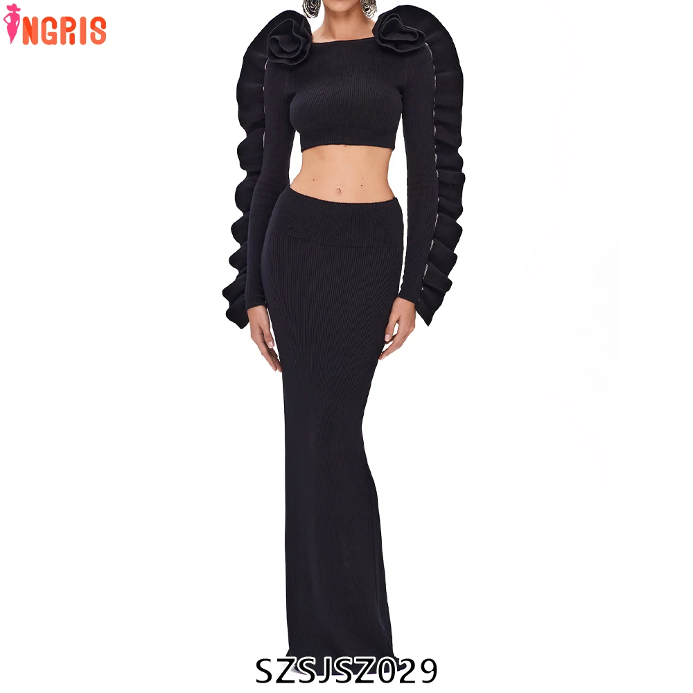 2025 Spring and Summer New Fashion Elegant Black Three-dimensional Flower Ruffled Top + Hip-wrapped Skirt Suit Women-SZSJSZ029
2025 Spring and Summer New Fashion Elegant Black Three-dimensional Flower Ruffled Top + Hip-wrapped Skirt Suit Women-SZSJSZ029