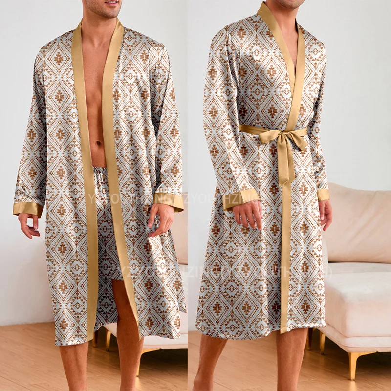 Men's Sleepwear Print Kimono Robe Long Home Clothes Male Satin Intimate Lingerie Loose Bathrobe Ice Silk Print Peignoir
Men's Sleepwear Print Kimono Robe Long Home Clothes Male Satin Intimate Lingerie Loose Bathrobe Ice Silk Print Peignoir