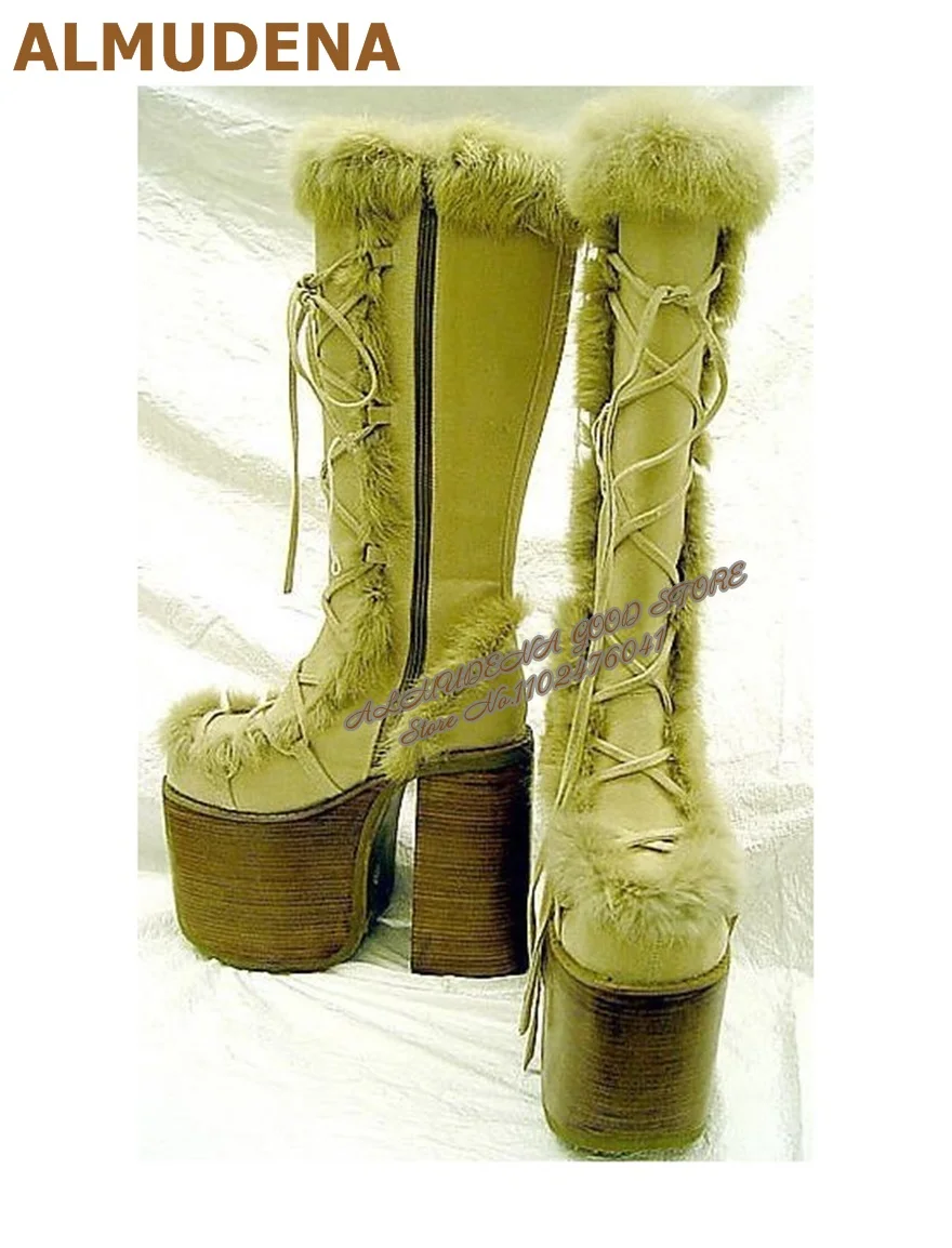 ALMUDENA Оливково-зеленые меховые сапоги до колена на массивном каблуке и высокой платформе, пушистые плюшевые высокие сапоги, зимняя обувь на меховой молнии со шнуровкой
ALMUDENA Оливково-зеленые меховые сапоги до колена на массивном каблуке и высокой платформе, пушистые плюшевые высокие сапоги, зимняя обувь на меховой молнии со шнуровкой